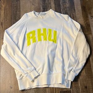 Rhude White Crewneck Sweatshirt with Neon Yellow RHU Applique